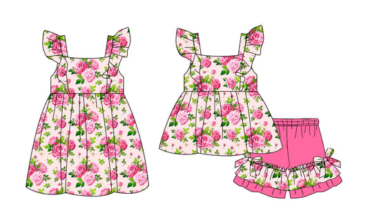 ( Moq 5 Each Style ) Baby Girls Kids Short Sleeves Flower Sibling Ruffle Dress Set