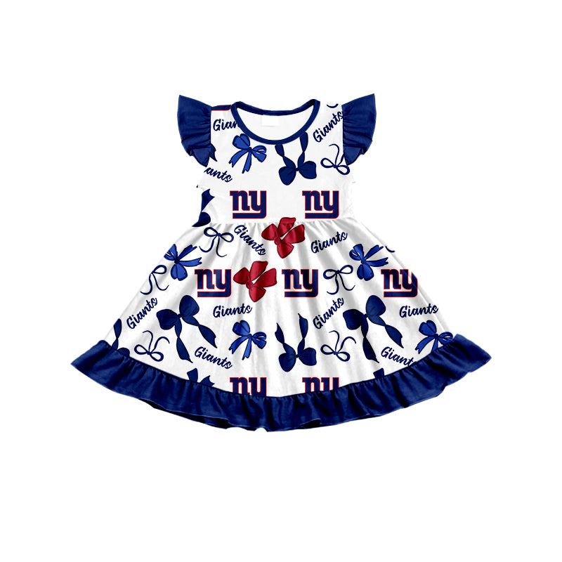 ( Moq 5 each style ) Baby Girl Toddler Team Bows Sibling Navy Romper Dress Set 7.10