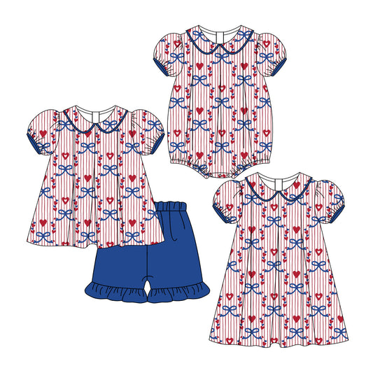 ( Moq 5 Each Style ) Baby Girl Short Sleeves Hearts Bows Sibling Romper Dress Set 3.29