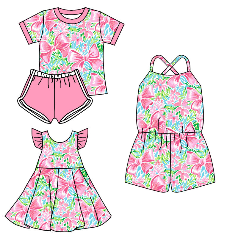 Baby Girl Pink Bows Flower Sibling Jumpsuit Dress Set ( Moq 5 Each Style ) 3.11