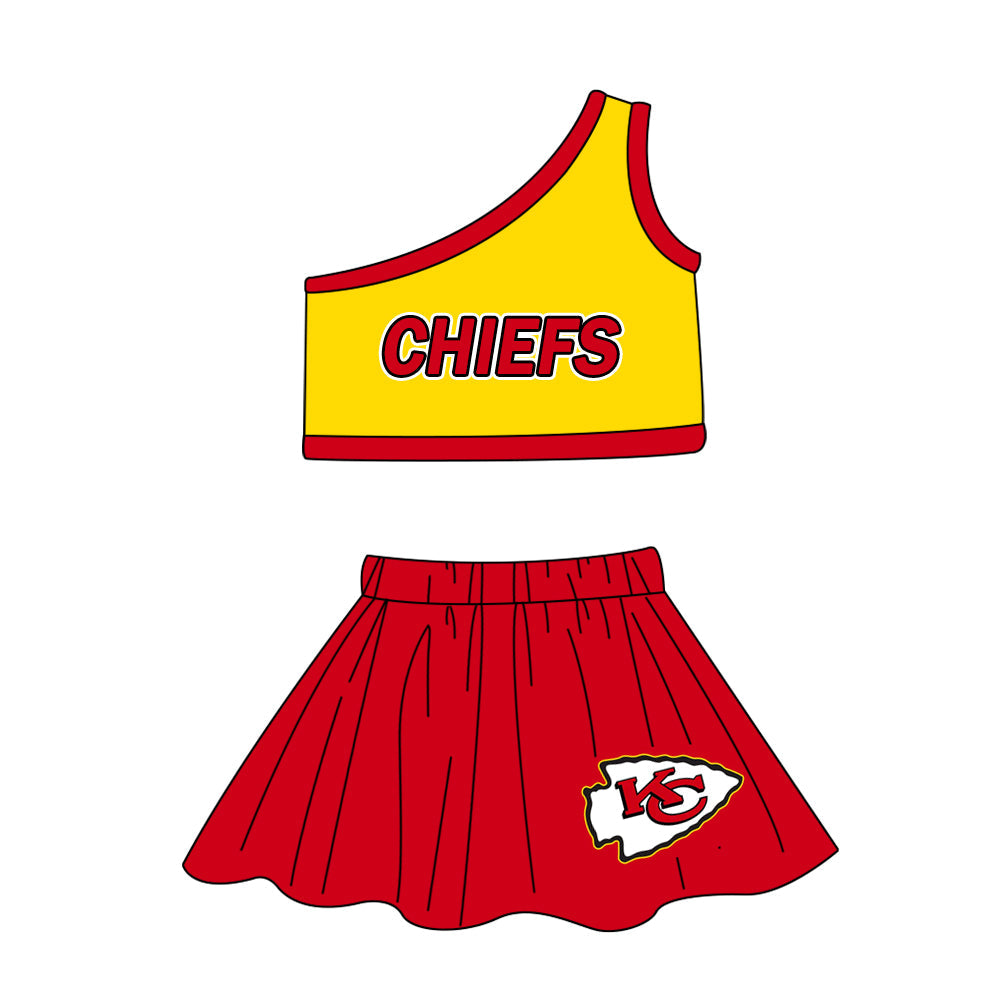 Baby Girl One Shoulder Cheer Team Shirt KC Skorts Clothes Set ( Moq 5 )