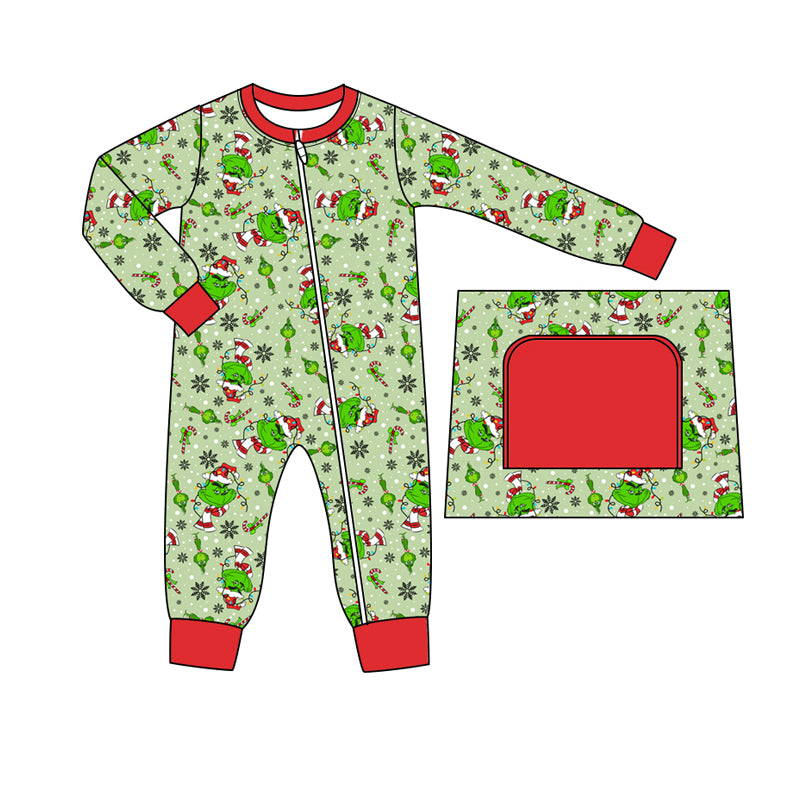 Baby Boy Newborn Infant Christmas Frog Lights Zipper Romper