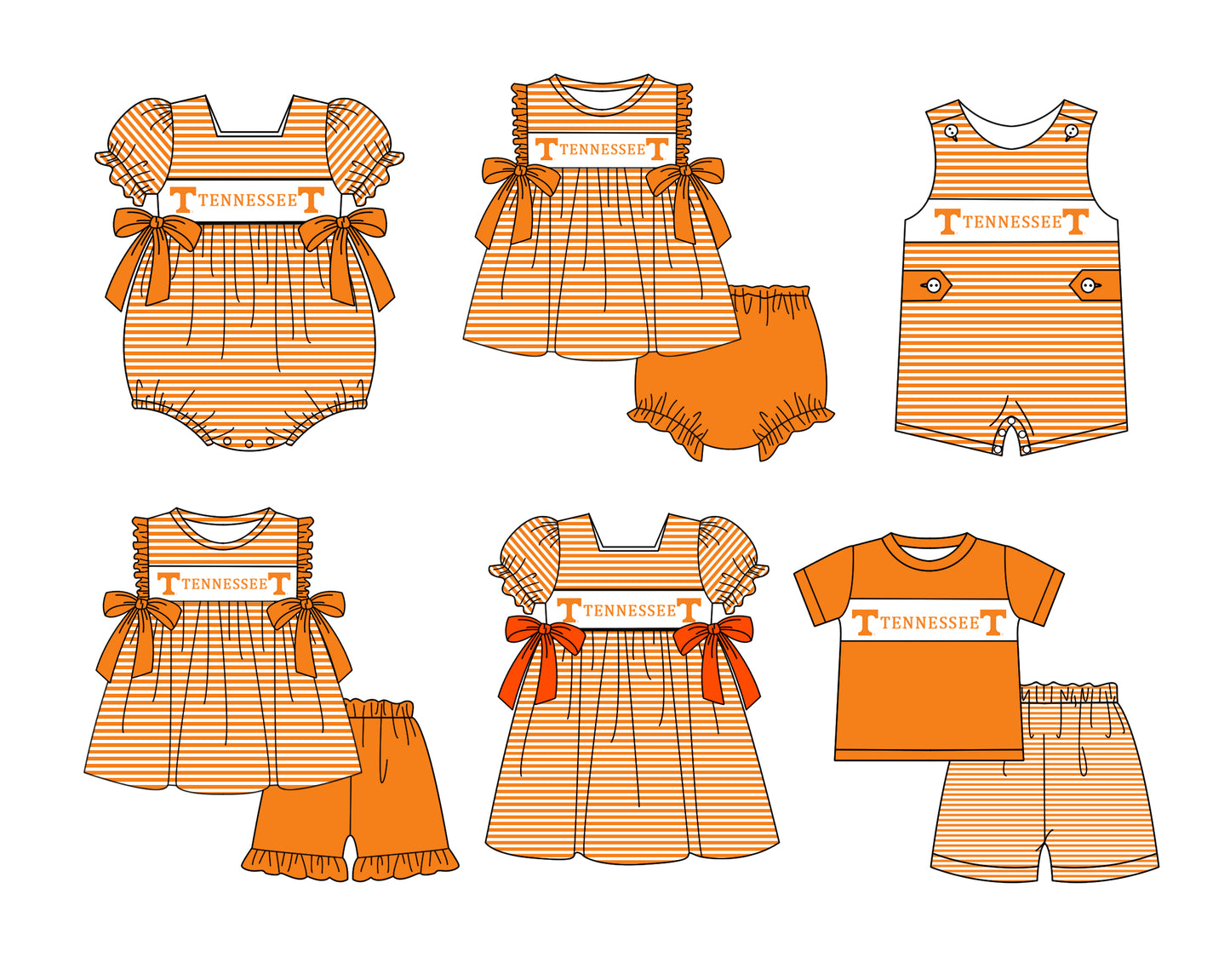( Moq 5 ) Baby Girls Toddler Bows Stripes Tops Orange Bummie Shorts Team Set 1.29