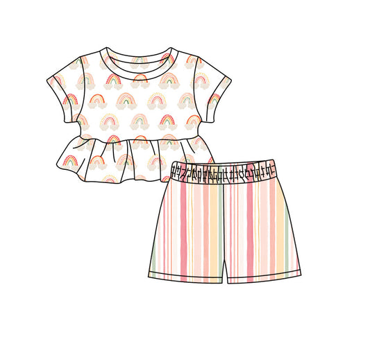 Baby Girl Short Sleeves Rainbow Tops Stripes Set ( Moq 5 ) 1.23