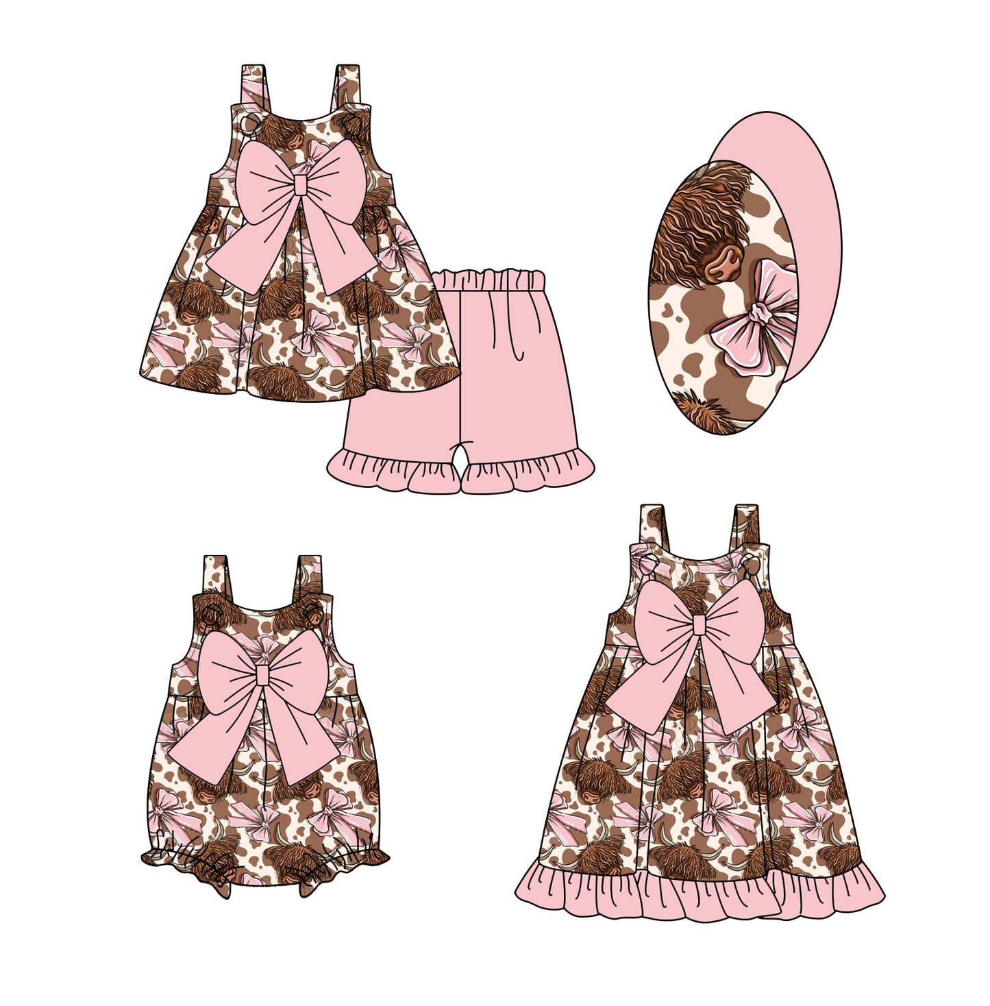 Baby Girl Bows Western Cow Sibling Romper Dress Set ( Moq 5 Each Style ) 1.16