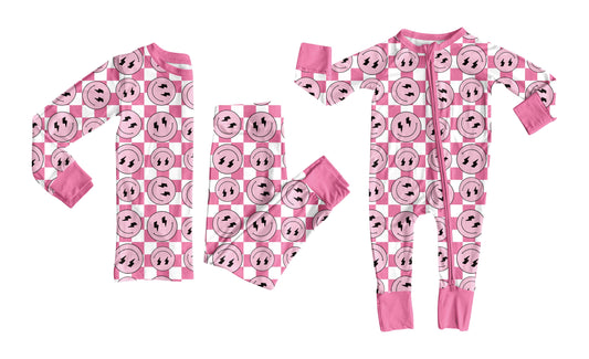 ( Moq 5 Each Style ) Baby Girl Toddler Smile Pink Checked Sibling Romper Set