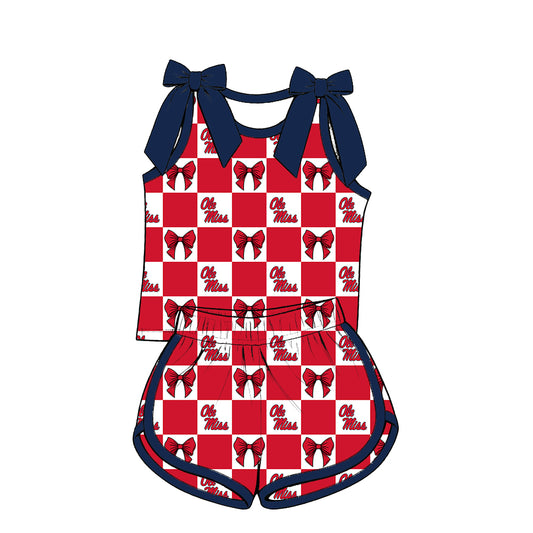 ( Moq 5 ) Baby Girls Kids Sleeveless Bows Shirt Shorts Team Set Cheer Clothes