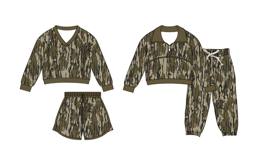 ( Moq 5 Each Style ) Sibling Baby Boys Girls Camo Long Sleeves Zipper Shirt Shorts Pants Sets
