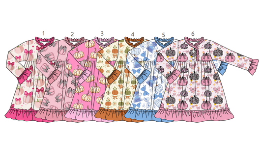 ( Moq 5 Each Style ) Sibling Baby Girls Kids Long Sleeves Pumpkins Bows Dresses Fall Clothes