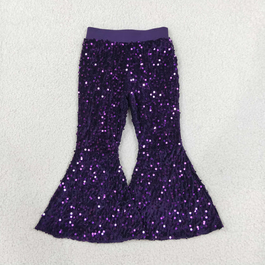 Baby Girls Kids Purple Glitter Sequins With Lining Bell Pants RTS