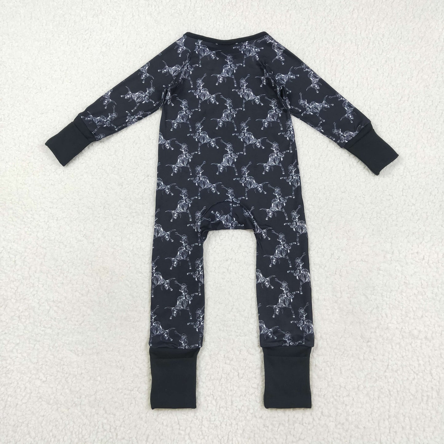 Baby Boy Long Sleeves Western Rodeo Zipper Halloween Black Romper RTS