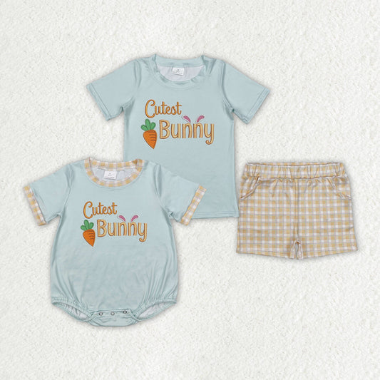Baby Boy Short Sleeves Easter Bunny Carrot Sibling Romper Clothes Outfit RTS