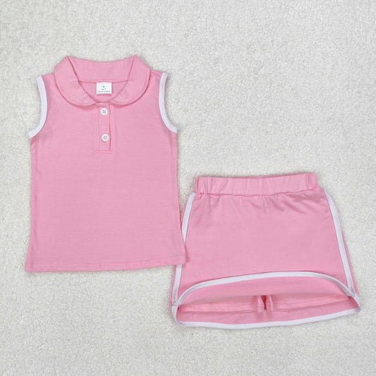 Baby Girl Pink Pullover Buttons Shirt Shorts Skirt Skort Clothes Sports Set RTS