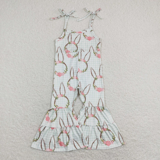 SR0875 Easter Baby Girl Sleeveless Rabbit Floral Pants Jumpsuit