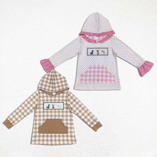 Baby Boy Girl Long Sleeves Embroidery Dogs Ducks Deer Hoodie Pocket Sibling Shirt Tops