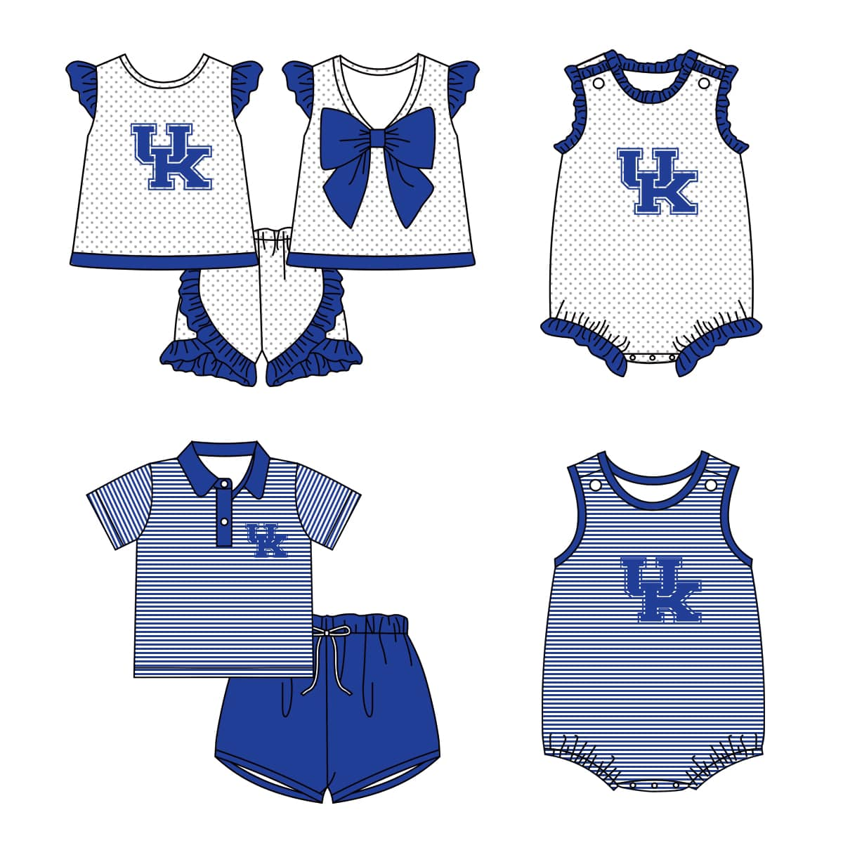 Baby Boy Girl Team U K Blue Sibling Summer Romper Set ( Moq 5 Each Style )