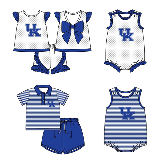 Baby Boy Girl Team U K Blue Sibling Summer Romper Set ( Moq 5 Each Style )