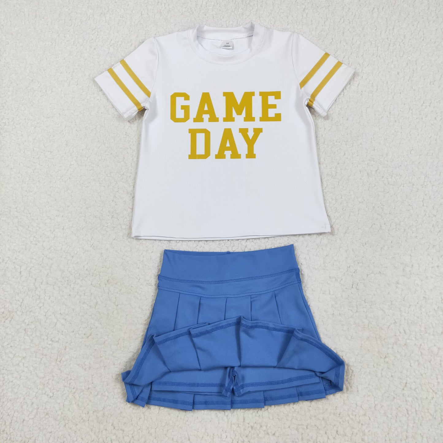 Baby Girl Short Sleeves Game Day Vinyl Shirt Blue Yoga Active Skort Team Cheer Set RTS