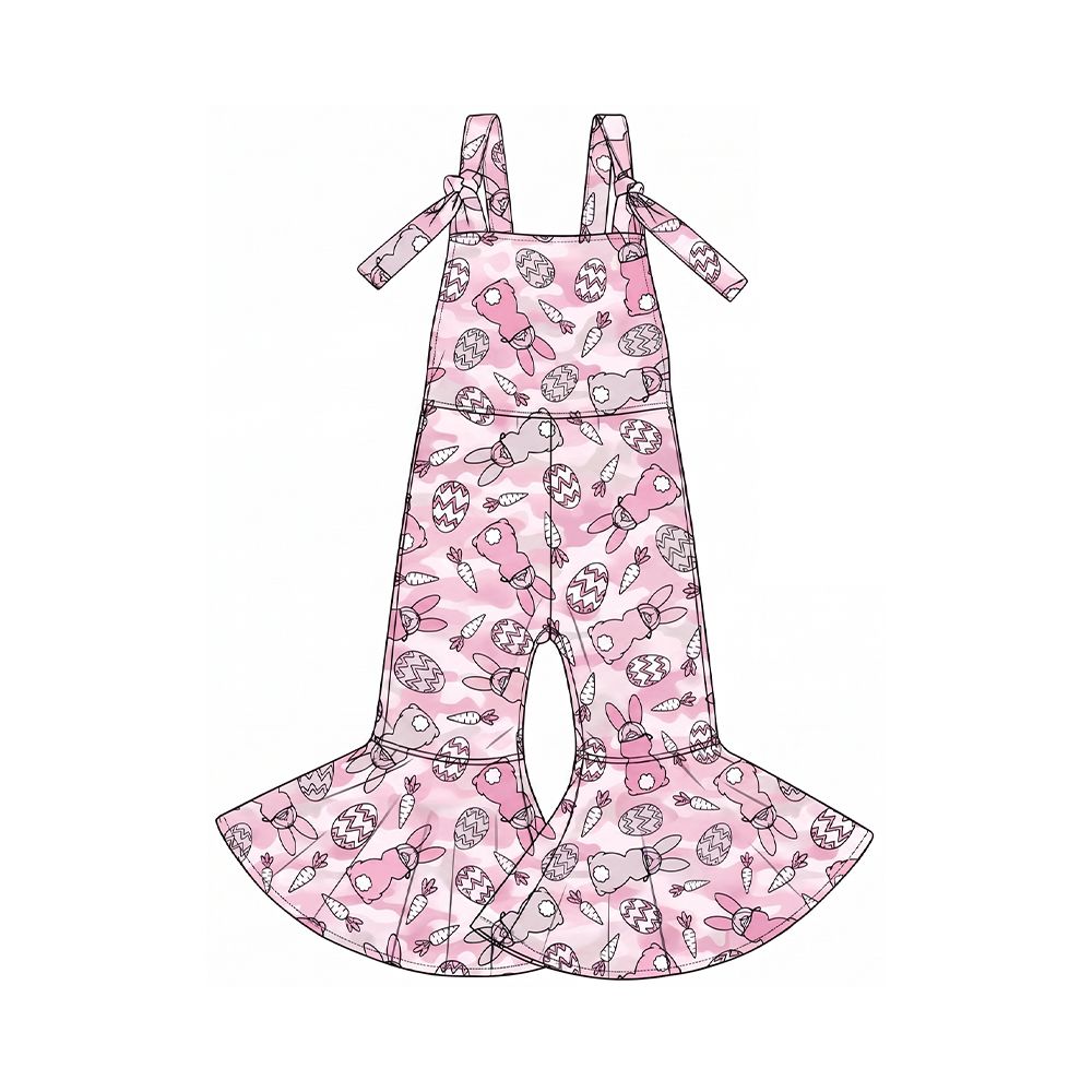 ( Moq 5 ) Preorder Baby Girls Kids Easter Rabbits Eggs Overalls Pink Jumpsuit Camo Clothes