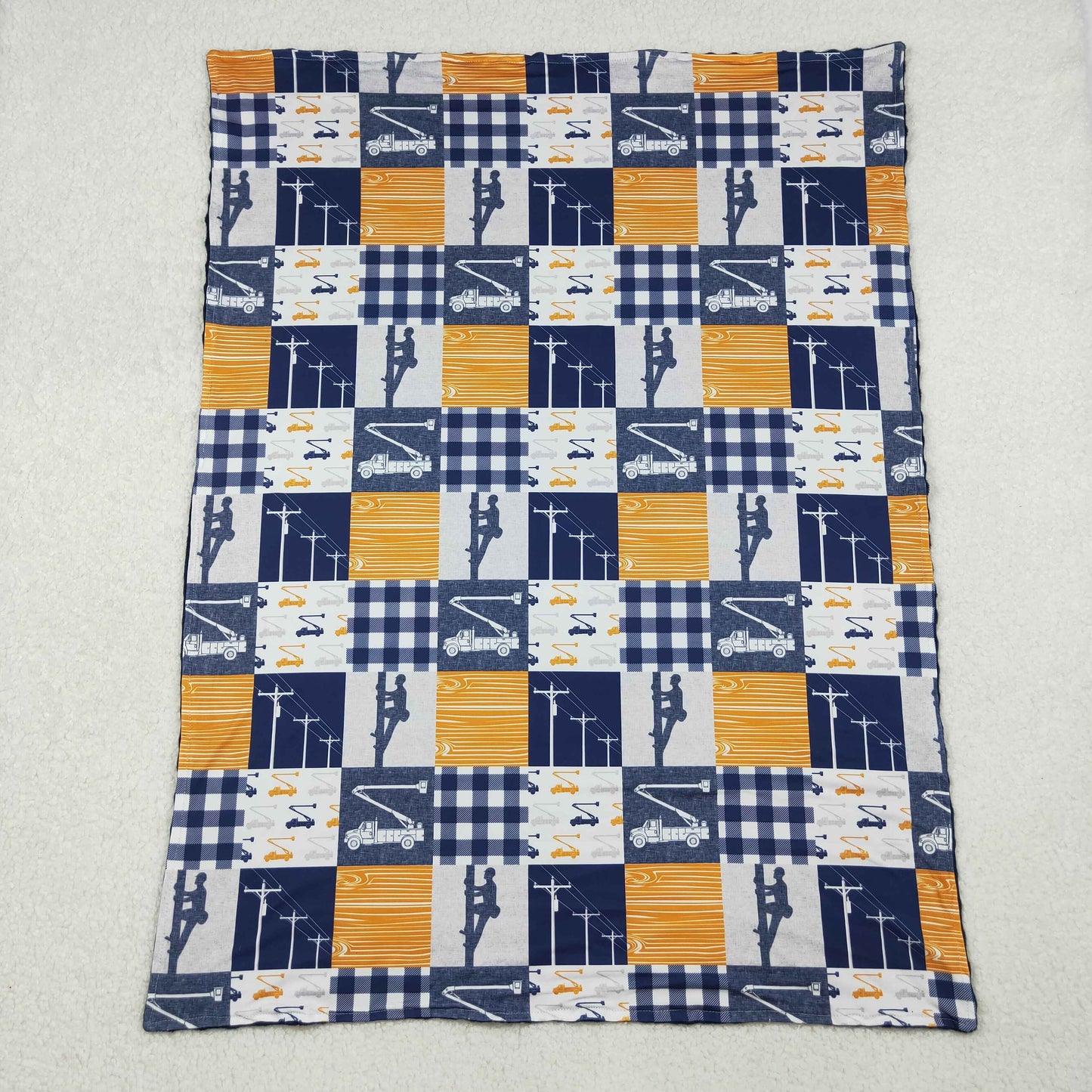 Baby Toddler Kids Trucks Lineman Pattern Construction Plaid Blanket RTS