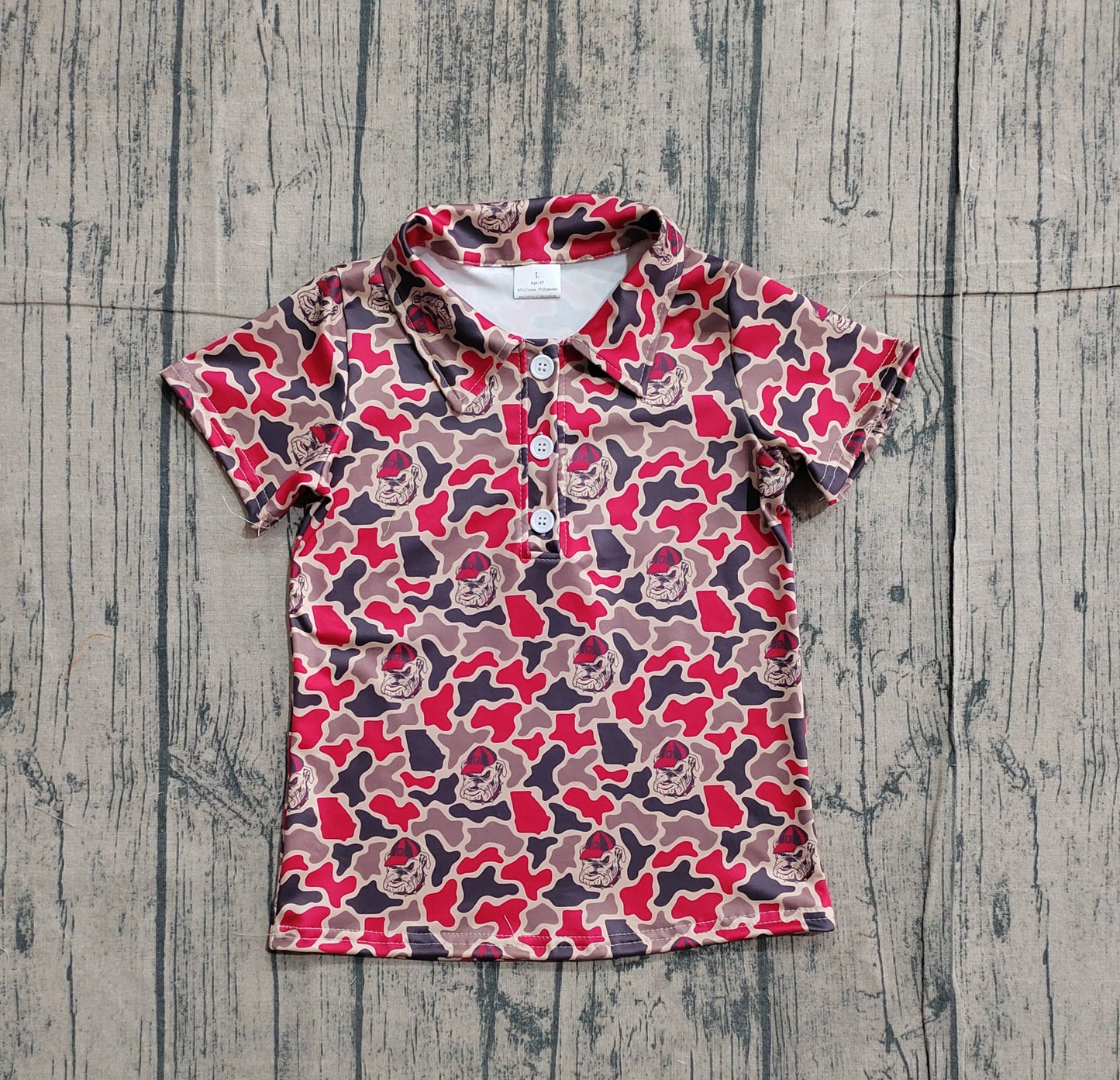 Baby Boys Kids Short Sleeves Dogs Camo Print Team Buttons Shirt Tops RTS
