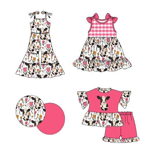 Baby Girl Cow Flower Farm Sibling Jumpsuit Dress Set ( Moq 5 Each Style ) 2.24