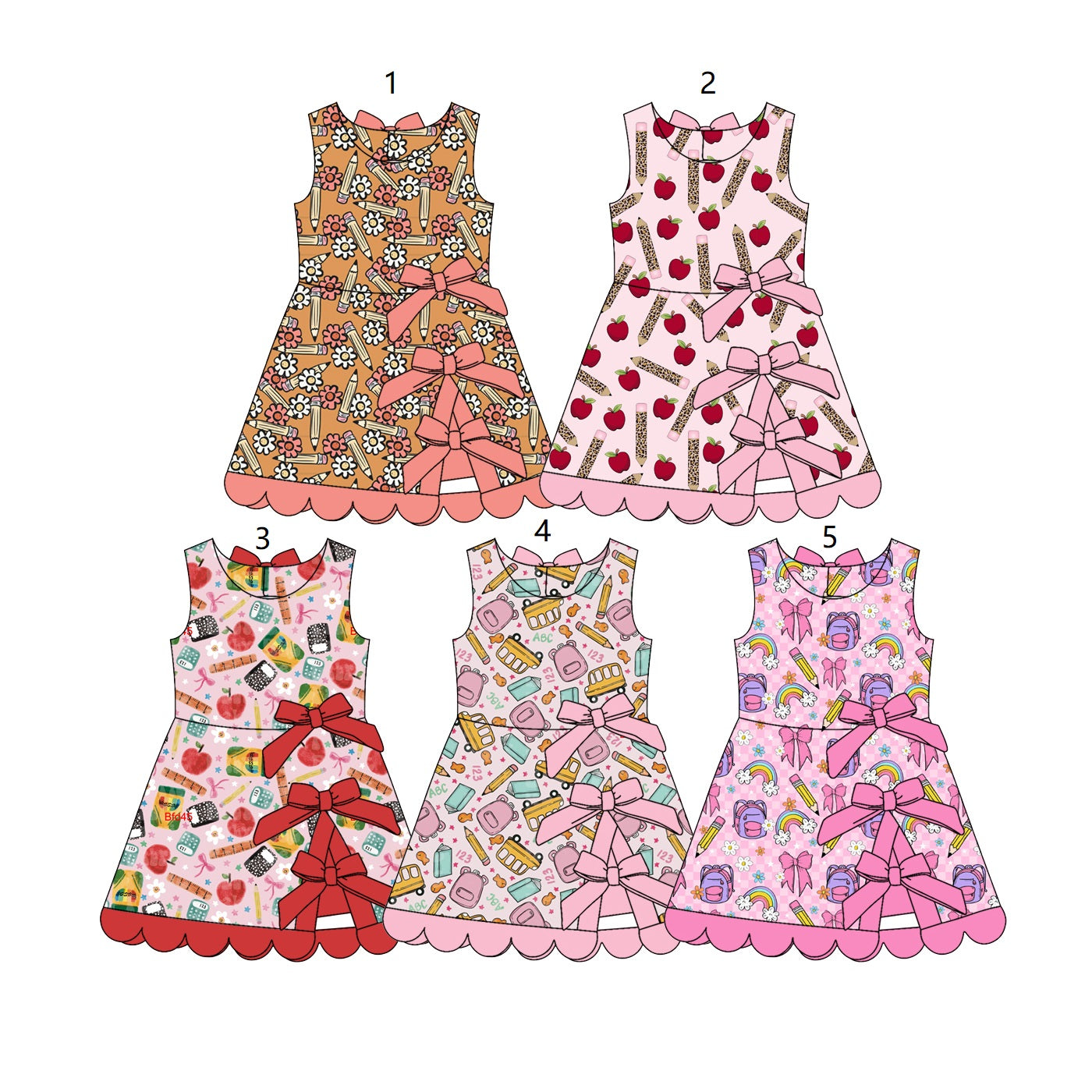 ( Moq 30 Each Style ) Sibling Baby Girls Kids Pencil Bows Back to School Dresses