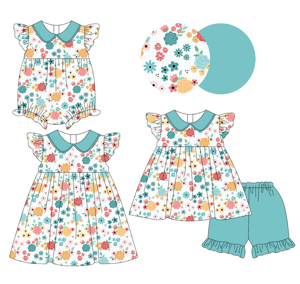 Baby Girl Short Sleeves Flower Sibling Romper Dress Set ( Moq 5 Each Style ) 1.13
