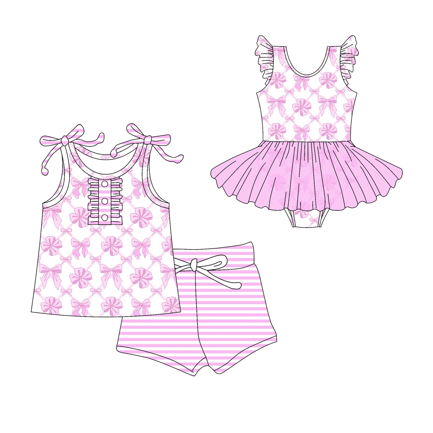 Baby Girl Bows Stripes Sibling Tulle Romper Set ( Moq 5 Each Style ) 3.20