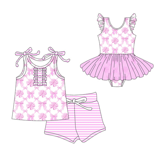 Baby Girl Bows Stripes Sibling Tulle Romper Set ( Moq 5 Each Style ) 3.20