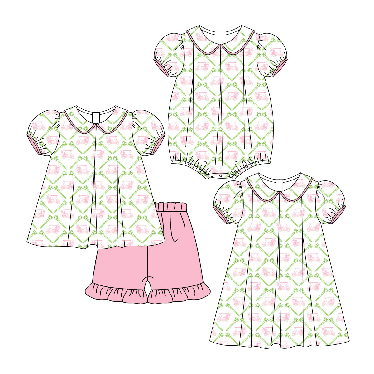 Baby Girl Golf Short Sleeves Cart Sibling Romper Dress Set ( Moq 5 Each Style ) 3.6