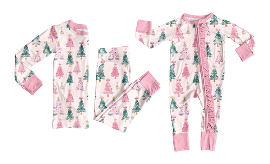 ( Moq 5 Each Style ) Baby Girl Toddler Christmas Tree Bows Sibling Pink Zipper Romper Set