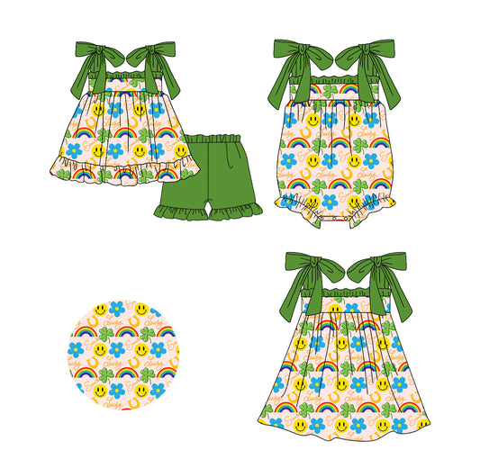 Baby Girl Straps St. Patrick Smile Sibling Romper Dress Clothes Set ( Moq 5 Each Design )11.20