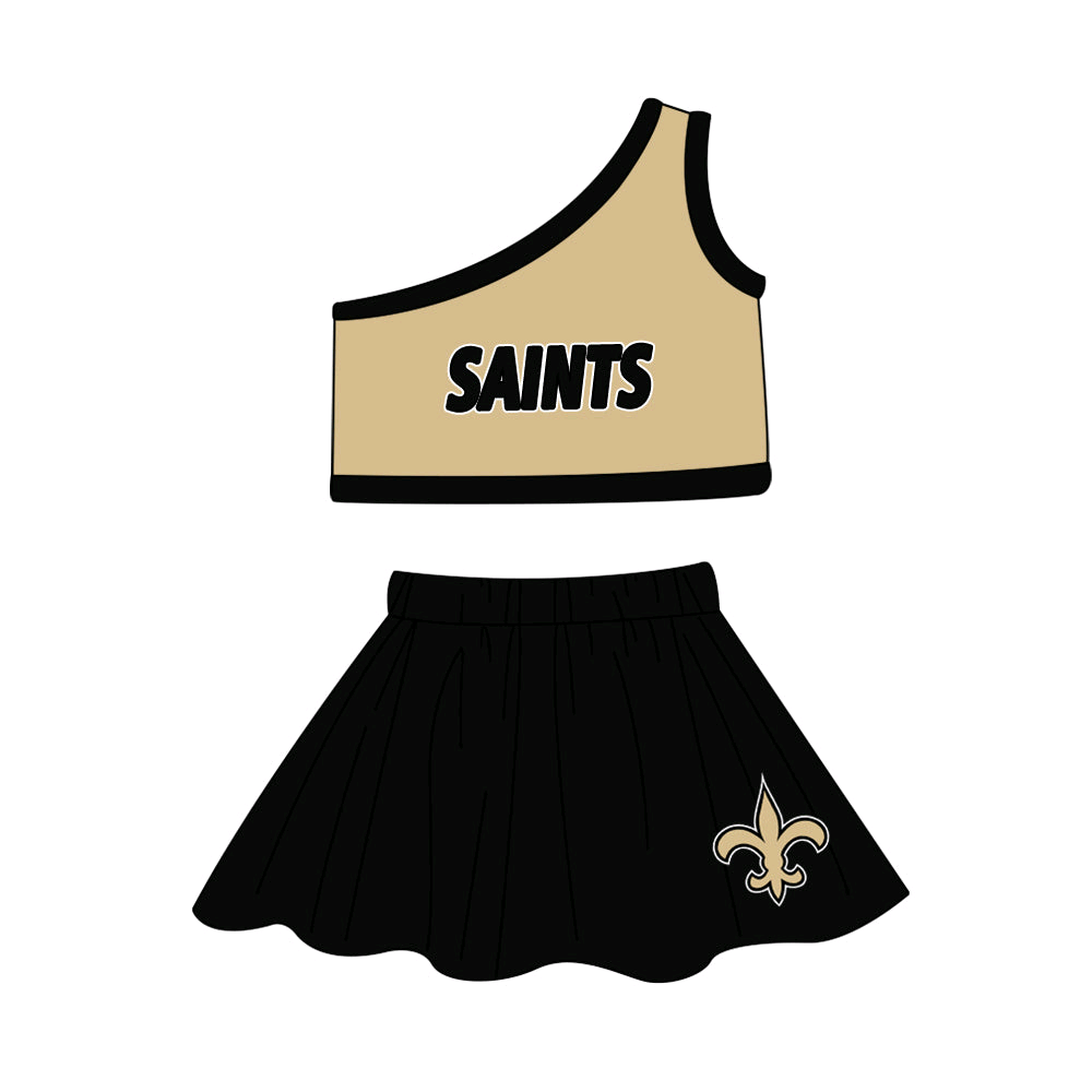Baby Girl One Shoulder Team Shirt Skorts Clothes Cheer Set ( Moq 5 )