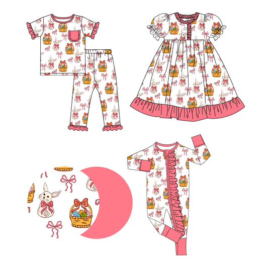 ( Moq 5 Each Style ) Baby Girl Toddler Rabbits Bows Easter Sibling Romper Dress Set