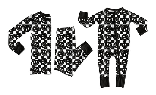 ( Moq 5 Each Style ) Baby Girl Toddler Smile Black Checked Sibling Romper Set