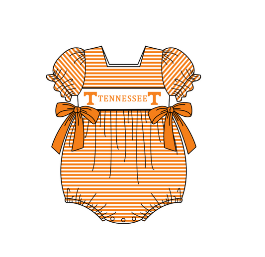 ( Moq 5 ) Baby Girls Kids Short Sleeves Orange Stripes Bows Team Romper 1.29