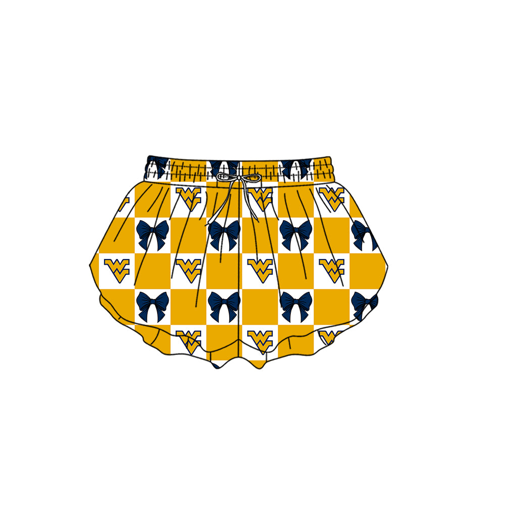 ( Moq 5 ) Baby Girls Adult Women WV Bows Checked Team Shorts Sibling Mom and Me Yoga Clothes
