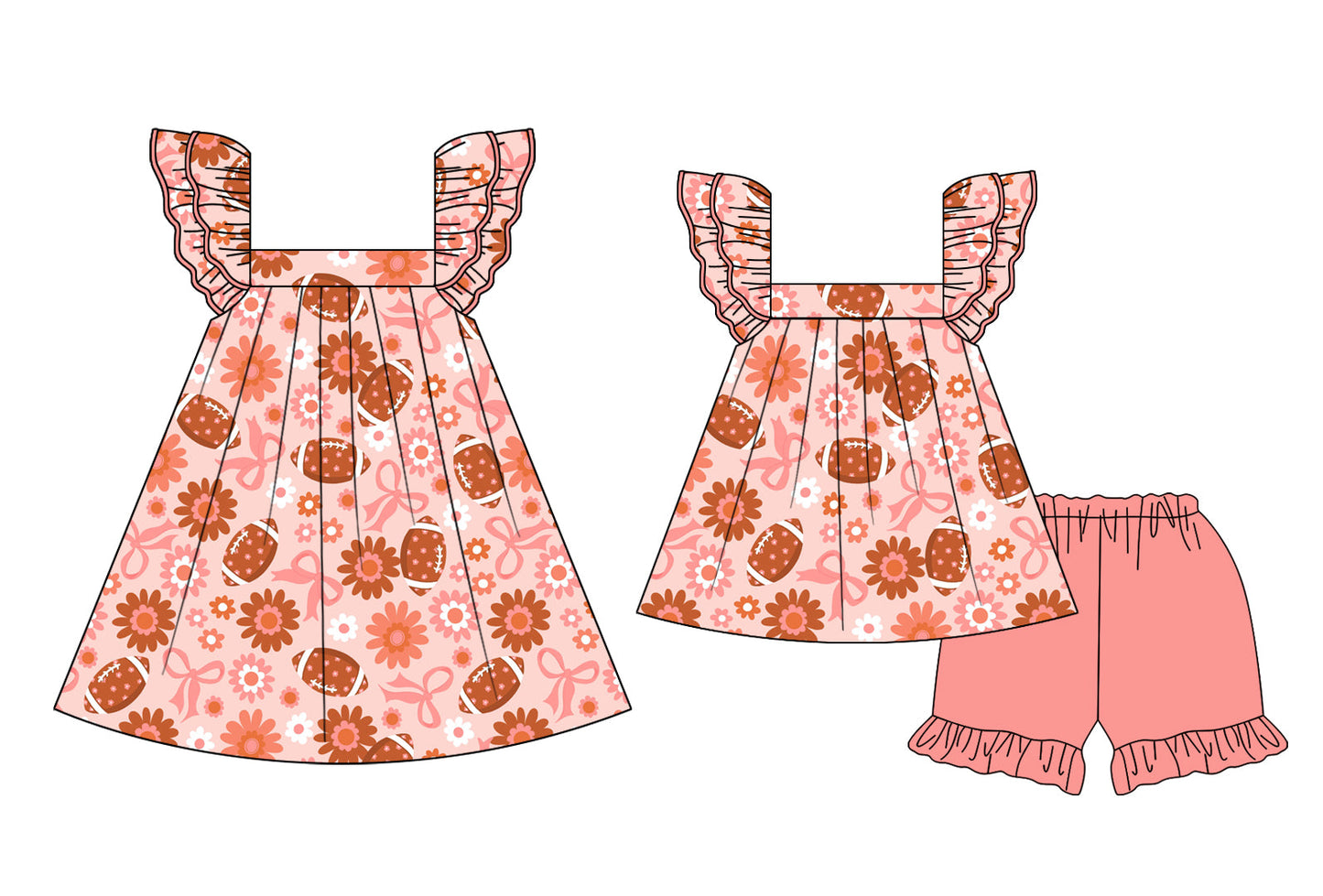 Baby Girl Football Flower Bows Sibling Dress Set ( Moq 5 Each Style ) 2.114