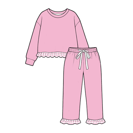 ( Moq 5 ) Baby Girls Kids Long Sleeves Pink Shirt Pants Cotton Set Clothes