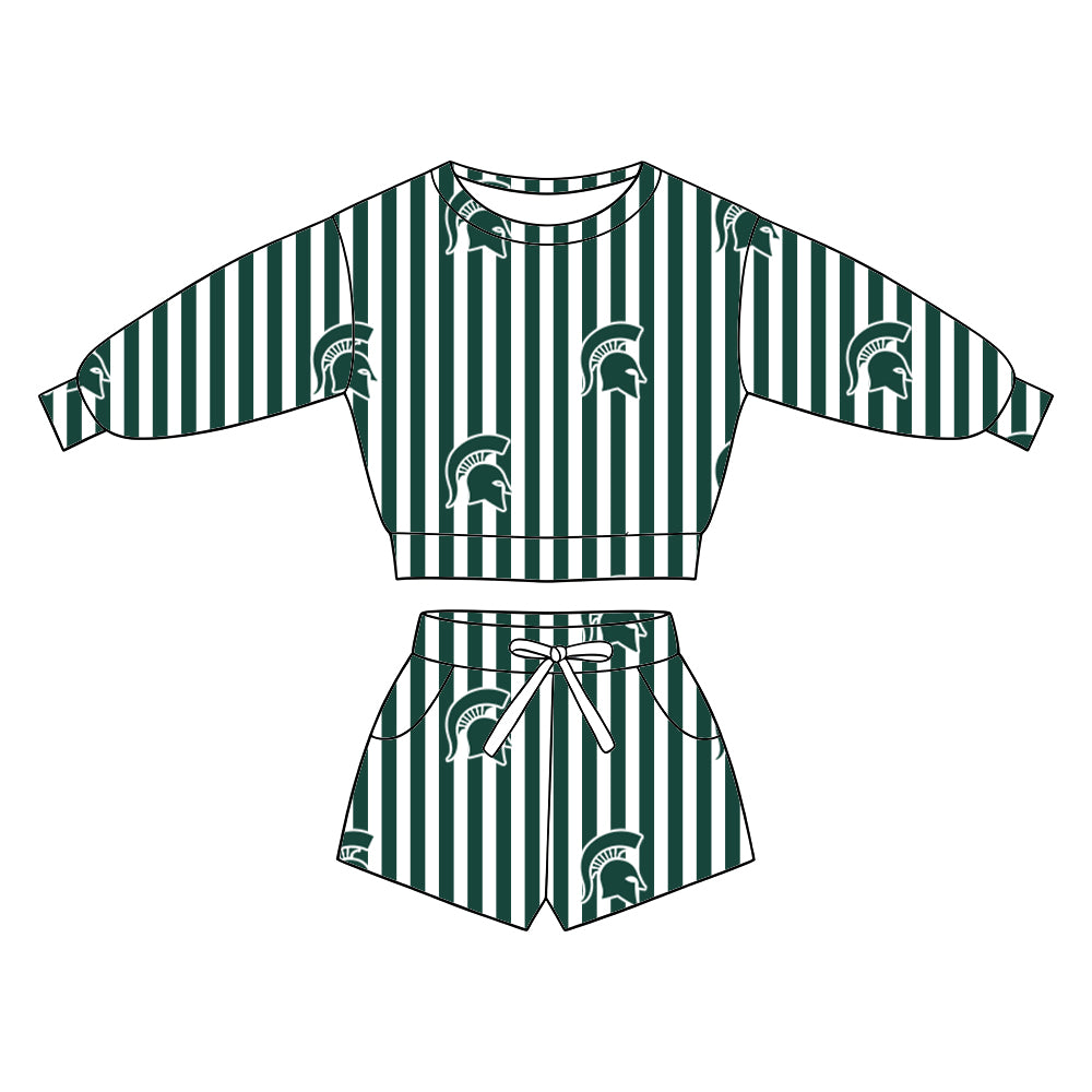( Moq 5 ) Baby Girls Kids Long Sleeves Shirt Pockets Shorts Team Set Clothes