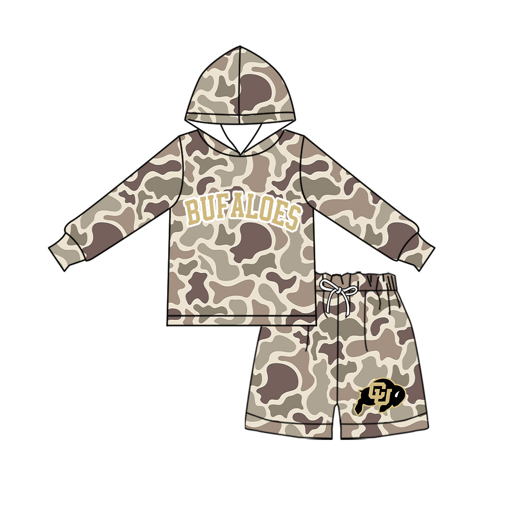 ( Moq 5 ) Baby Girls Kids Long Sleeves Hoodie Shirt Camo Shorts Team Set Clothes