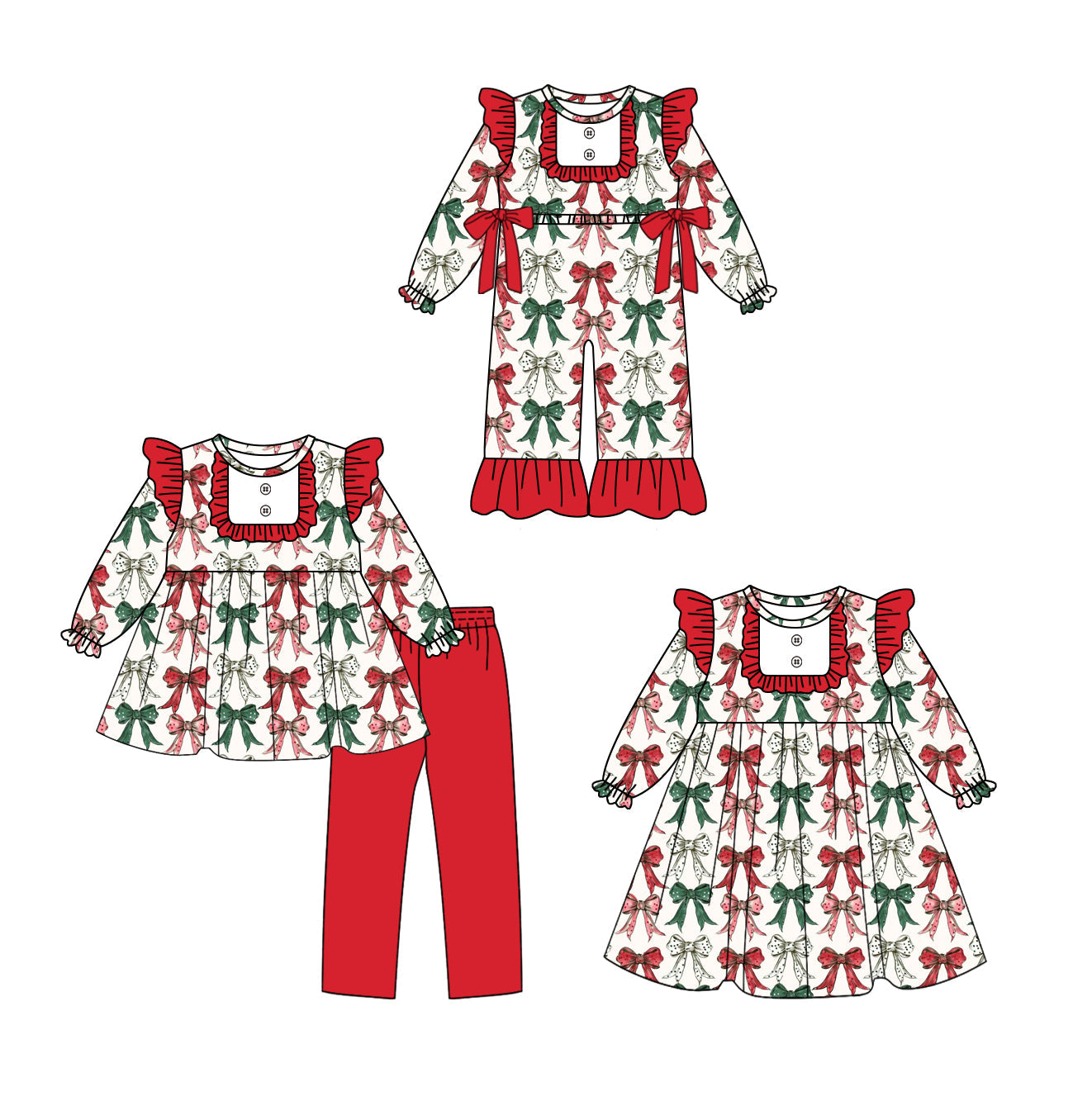 ( Moq 5 Each Style ) Baby Girl Toddler Christmas Bows Sibling Romper Dress Set