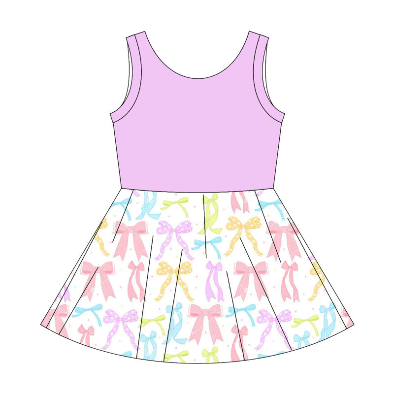 ( Moq 5 ) Baby Girl Lavender Sleeveless Colorful Bows Knee Length Dress