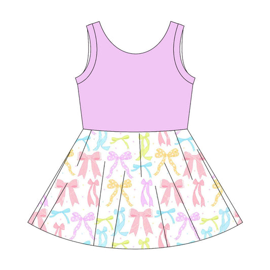 ( Moq 5 ) Baby Girl Lavender Sleeveless Colorful Bows Knee Length Dress