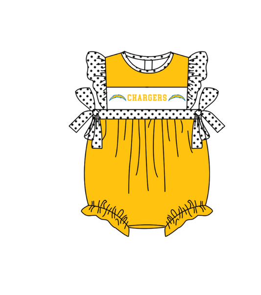 ( Moq 5 ) Baby Girls Kids Short Sleeves Bows Team Yellow Bubble Romper