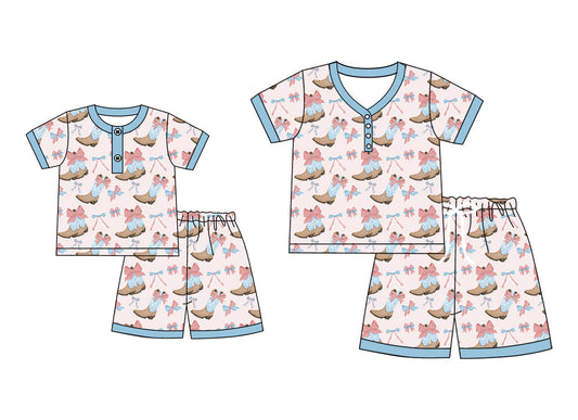 ( Moq 5 Each Style ) Baby Girl Adult Women Bows Boots 4th Of July Sibling Summer Mommy And Me Family Pajamas Set 4.21