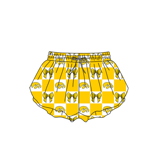 ( Moq 5 Each Style ) Kids Girls Adult Women Bows Yellow Plaid Team Shorts Sibling Mom and Me Yoga Clothes