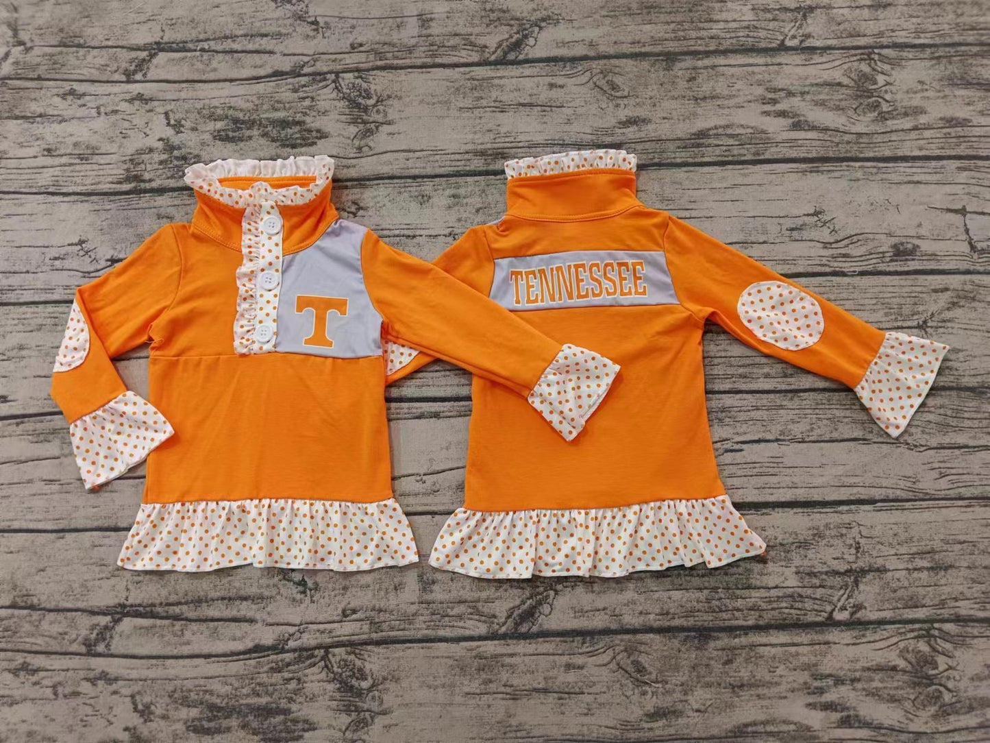 Baby Girl Long Sleeves T Team Zipper Orange Ruffle Shirt Tops Moq 5