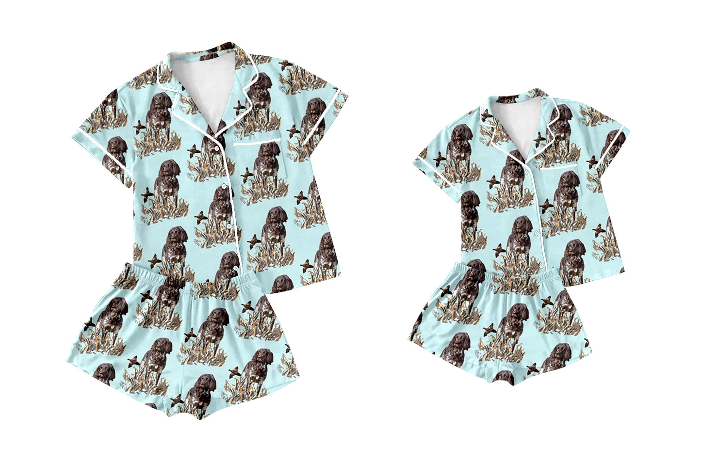 Baby Girl Toddler Adult Women Short Sleeves Dogs Shorts Sibling Family Shorts Pajamas Set ( Moq 5 Each Style )11.27